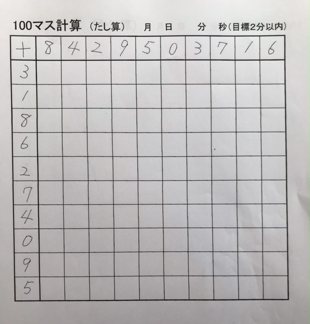 100マス計算のやり方 ヒロじいの独り言